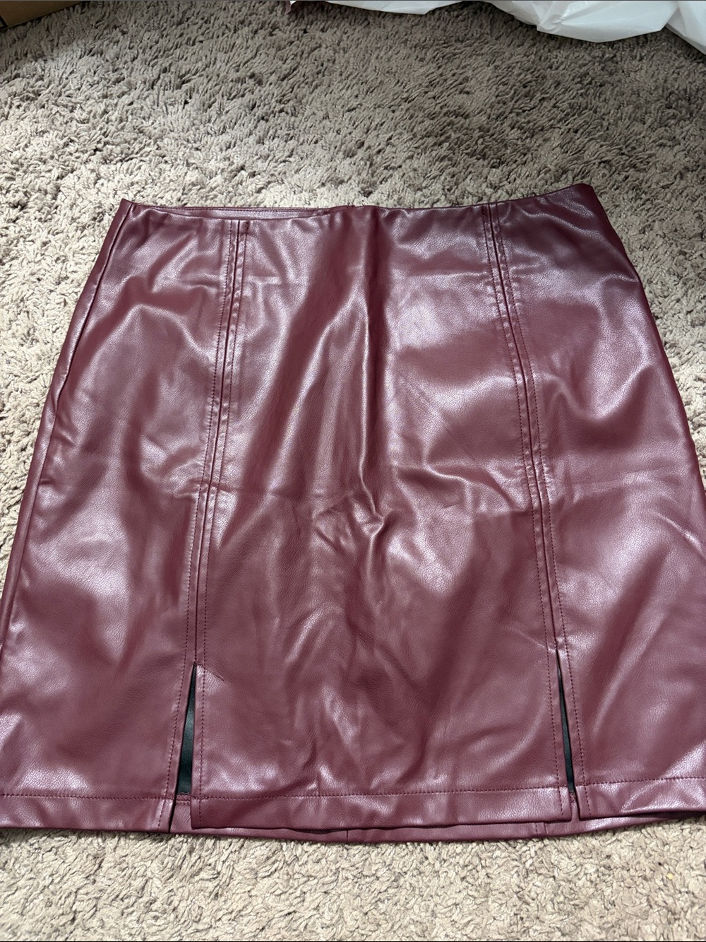 Faux Leather Mini Skirt in Burgundy